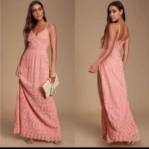 Lulu's blush pink lace maxi dress NWT